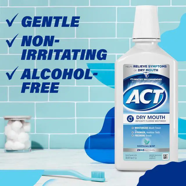 Alt view image 7 of 7 - Dry Mouth Anticavity Zero Alcohol Fluoride Mouthwash, Soothing Mint, 33.8 fl. oz.