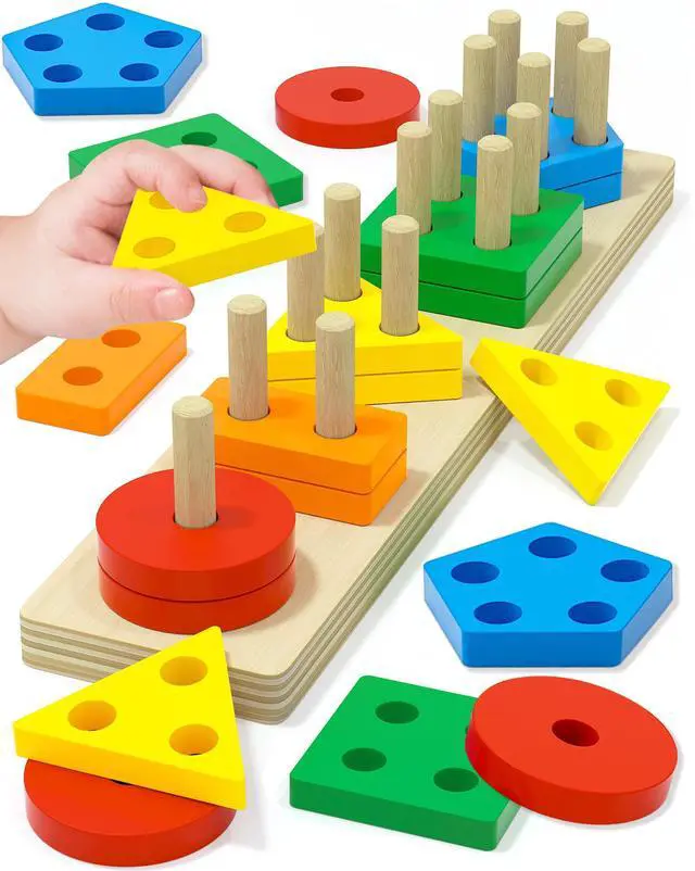 Main image of Montessori Toys for 1 2 3 Year Old Boy Girl, Toddler Learning Toys Gifts | Montessori Toy, Toddler Toy 2-3, Boy Girl Birthday Gifts, Wooden Block, Sensory Toy, Puzzle, Shape Sorter, Toddler Activities