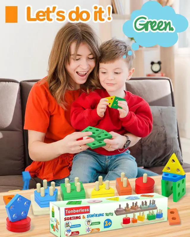 Alt view image 2 of 6 - Montessori Toys for 1 2 3 Year Old Boy Girl, Toddler Learning Toys Gifts | Montessori Toy, Toddler Toy 2-3, Boy Girl Birthday Gifts, Wooden Block, Sensory Toy, Puzzle, Shape Sorter, Toddler Activities