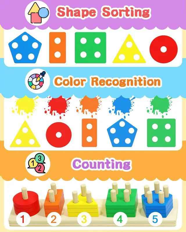 Alt view image 3 of 6 - Montessori Toys for 1 2 3 Year Old Boy Girl, Toddler Learning Toys Gifts | Montessori Toy, Toddler Toy 2-3, Boy Girl Birthday Gifts, Wooden Block, Sensory Toy, Puzzle, Shape Sorter, Toddler Activities