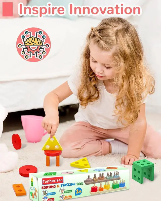 Alt view image 4 of 6 - Montessori Toys for 1 2 3 Year Old Boy Girl, Toddler Learning Toys Gifts | Montessori Toy, Toddler Toy 2-3, Boy Girl Birthday Gifts, Wooden Block, Sensory Toy, Puzzle, Shape Sorter, Toddler Activities