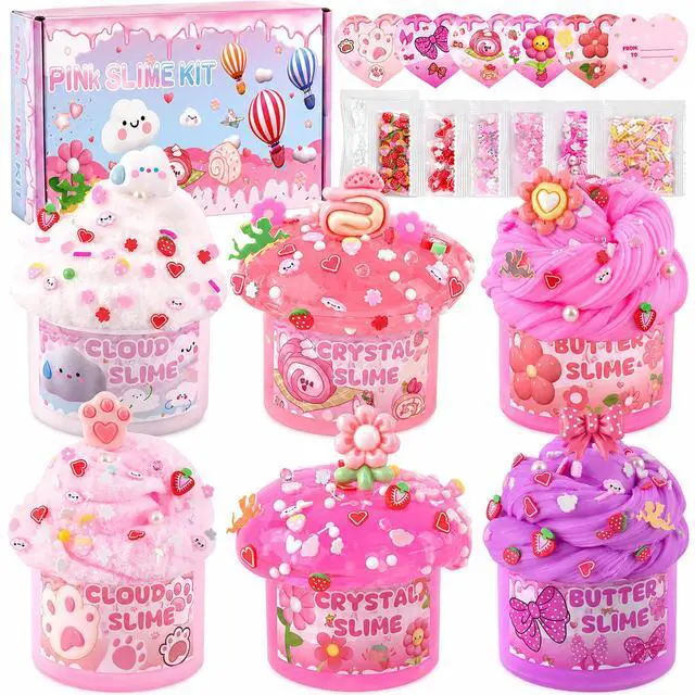 Main image of 6 Pack Slimes, Pink Slime Kids, Cloud Slime kit for Girls Ages 8-12, Toys for Girls and Boys, for Kids Slime Set Party kit Goodie Bag Stuffers, 4 5 6 7 8 9 10 Year Old Girl Birthday Gift Cute Stuff