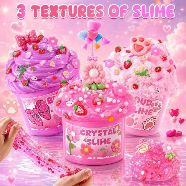 Alt view image 5 of 7 - 6 Pack Slimes, Pink Slime Kids, Cloud Slime kit for Girls Ages 8-12, Toys for Girls and Boys, for Kids Slime Set Party kit Goodie Bag Stuffers, 4 5 6 7 8 9 10 Year Old Girl Birthday Gift Cute Stuff