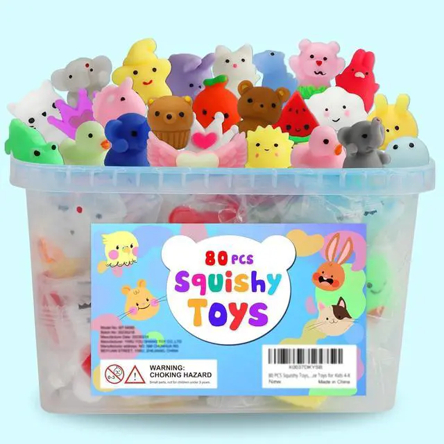 Main image of 80Pcs Party Favors for Kids 4-8, Kawaii Squishies Mochi Toy Bulk Fidget Sensory Toys Birthday Gifts for Boys Girls, Easter Basket Stuffers Egg Fillers Treasure Box Classroom Prizes Goodie Bag