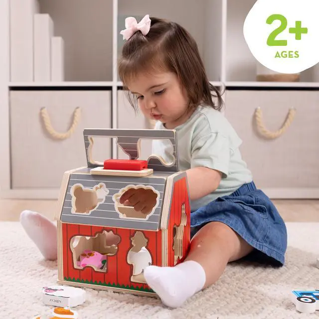 Alt view image 2 of 7 - Take-Along Wooden Toy Barn, 11-Pc Portable Toddler Playset with Farm Animals & Pop-Up Roof, Preschool Learning Toys for Girls & Boys 2+