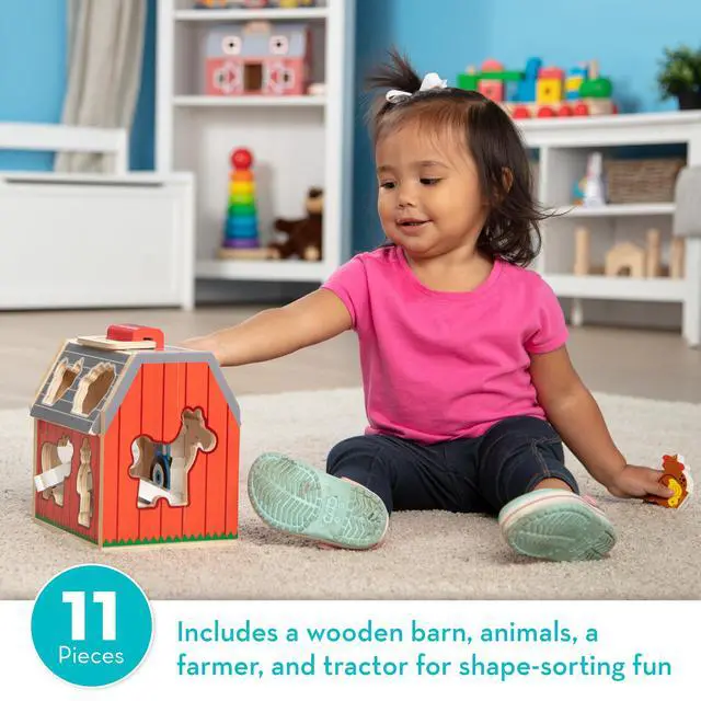 Alt view image 5 of 7 - Take-Along Wooden Toy Barn, 11-Pc Portable Toddler Playset with Farm Animals & Pop-Up Roof, Preschool Learning Toys for Girls & Boys 2+