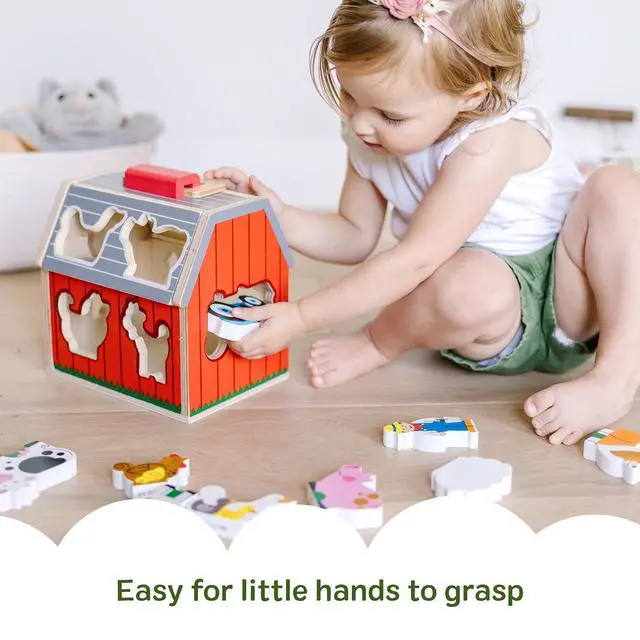 Alt view image 6 of 7 - Take-Along Wooden Toy Barn, 11-Pc Portable Toddler Playset with Farm Animals & Pop-Up Roof, Preschool Learning Toys for Girls & Boys 2+