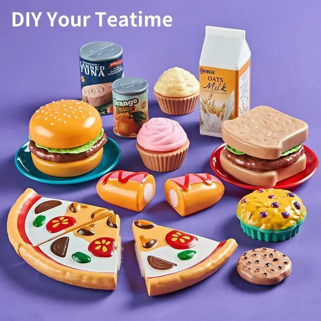 Alt view image 3 of 7 - Pretend Play Food for Kids Kitchen, 78Pc Cutting Toy Food with Storage Bag