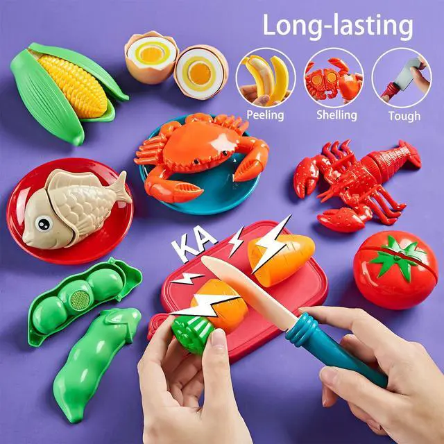 Alt view image 4 of 7 - Pretend Play Food for Kids Kitchen, 78Pc Cutting Toy Food with Storage Bag