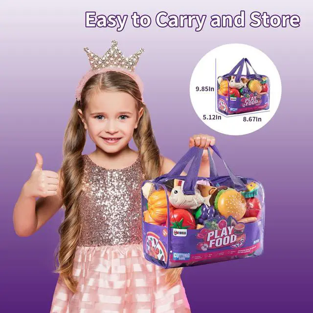 Alt view image 5 of 7 - Pretend Play Food for Kids Kitchen, 78Pc Cutting Toy Food with Storage Bag