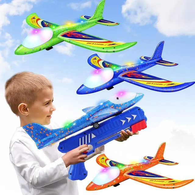 Main image of 3 Pack Foam Airplane Launcher Toys, 2 Flight Mode Glider Plane,Kids Flying Toy,3 4 5 6 7 8 9 10 11 12 Year Old Boys Girls Gifts,Outdoor Sport Party Favor