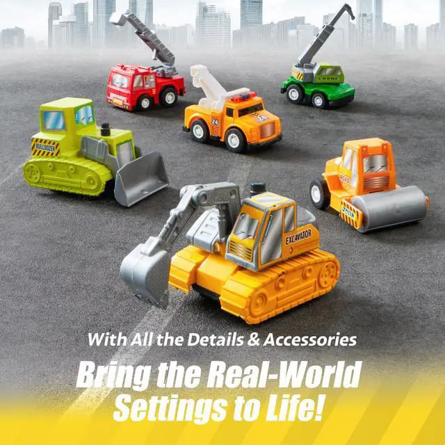 Alt view image 3 of 7 - 18 Pcs Pull Back City Cars and Trucks Toy Vehicles Set, Friction Powered Mini Cars Toys for Toddlers, Party Favors for Kids 3-5, Birthday Gifts for Boys and Girls, Goodie Bag Stuffers
