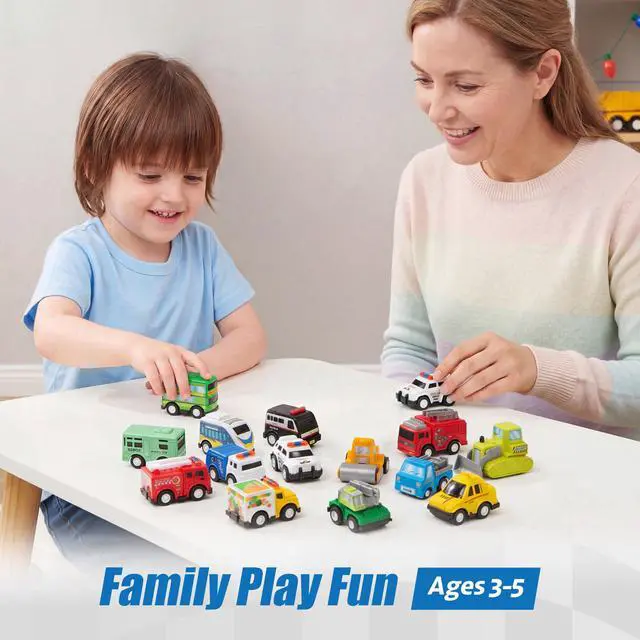 Alt view image 6 of 7 - 18 Pcs Pull Back City Cars and Trucks Toy Vehicles Set, Friction Powered Mini Cars Toys for Toddlers, Party Favors for Kids 3-5, Birthday Gifts for Boys and Girls, Goodie Bag Stuffers