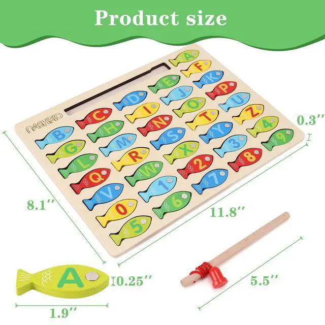 Alt view image 4 of 7 - Magnetic Wooden Fishing Game Toy for Toddlers, Alphabet Fish Catching Counting Games Puzzle with Numbers and Letters, Preschool Learning ABC Math Educational Toys 3 4 5 Years Old Girl Boy Kids