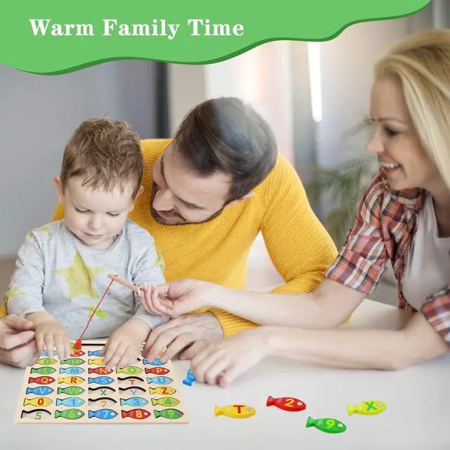 Alt view image 7 of 7 - Magnetic Wooden Fishing Game Toy for Toddlers, Alphabet Fish Catching Counting Games Puzzle with Numbers and Letters, Preschool Learning ABC Math Educational Toys 3 4 5 Years Old Girl Boy Kids
