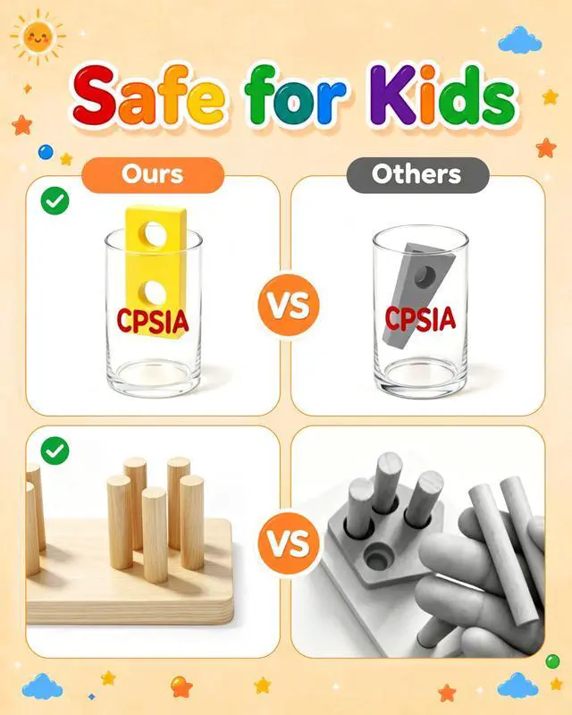 Alt view image 3 of 7 - Montessori Toys for 1 to 3-Year-Old Boys Girls Toddlers, Wooden Sorting & Stacking Toys for Toddlers and Kids Preschool, Educational Color Recognition Shape Sorter, Learning Puzzles Gift