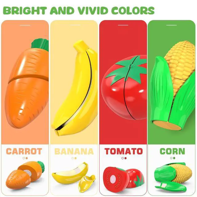 Alt view image 4 of 6 - Cutting Play Food Toys For Kids, Pretend Play Kitchen Accessories, Fake Fruits/Vegetables Set With Shopping Storage Basket, Plastic Board And Knife, Birthday Gifts/Educational Toy For Toddler Children