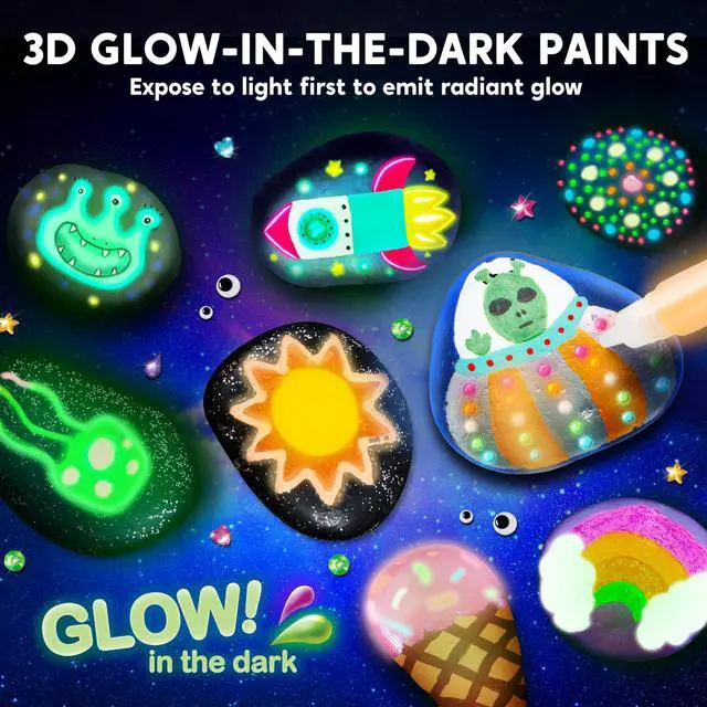 Alt view image 2 of 7 - Rock Painting Kit- Glow in The Dark Rock Kit, Arts and Crafts for Kids Ages 6-12, Art Supplies Toy, Kids Craft Paint Kits, Arts & Crafts for Boys Girls Birthday Party Gift Toy