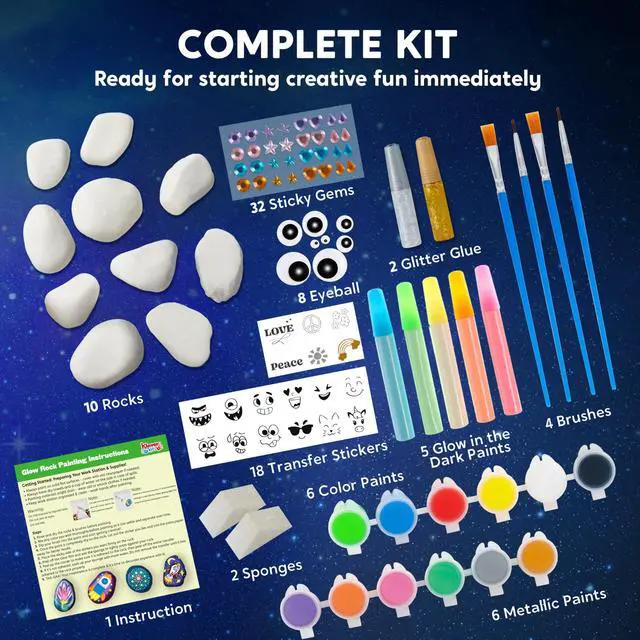 Alt view image 4 of 7 - Rock Painting Kit- Glow in The Dark Rock Kit, Arts and Crafts for Kids Ages 6-12, Art Supplies Toy, Kids Craft Paint Kits, Arts & Crafts for Boys Girls Birthday Party Gift Toy