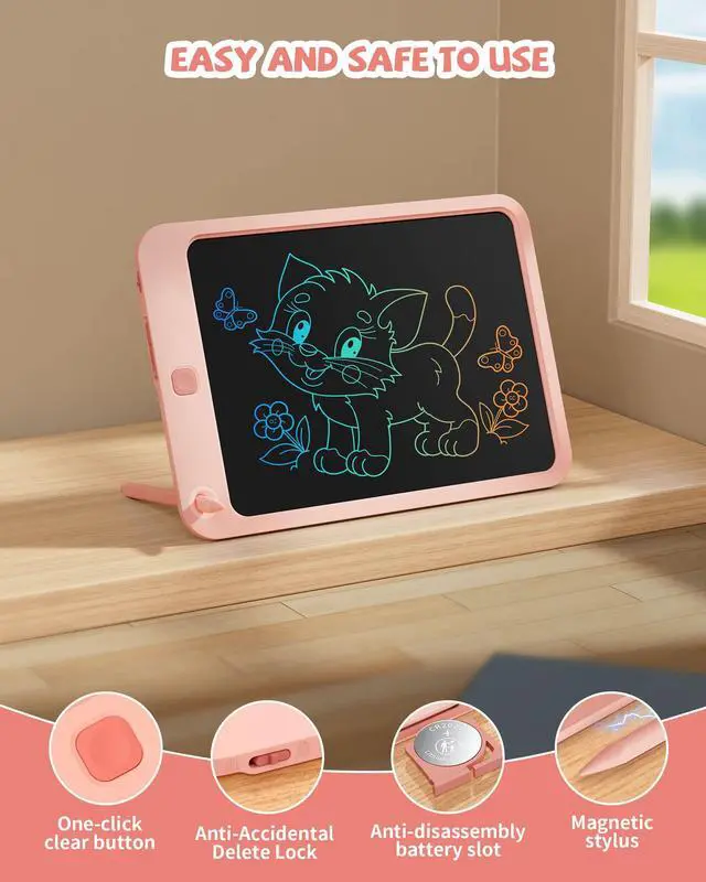 Alt view image 4 of 6 - LCD Writing Tablet 10 Inch, Toys for 3 4 5 6 7 8 9 10 Year Old Boys Girls, Colorful Doodle Board Drawing Tablet, Gift for Boys Toddlers Age 3-12 Years, Memo Board, Drawing Pads with Lanyard (Pink)