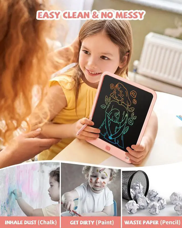 Alt view image 5 of 6 - LCD Writing Tablet 10 Inch, Toys for 3 4 5 6 7 8 9 10 Year Old Boys Girls, Colorful Doodle Board Drawing Tablet, Gift for Boys Toddlers Age 3-12 Years, Memo Board, Drawing Pads with Lanyard (Pink)
