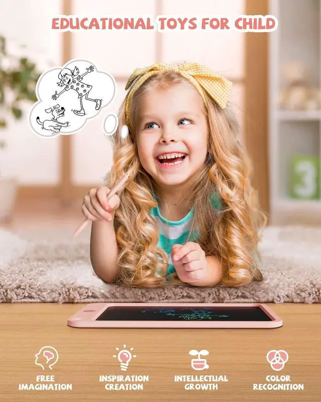 Alt view image 3 of 6 - LCD Writing Tablet 10 Inch, Toys for 3 4 5 6 7 8 9 10 Year Old Boys Girls, Colorful Doodle Board Drawing Tablet, Gift for Boys Toddlers Age 3-12 Years, Memo Board, Drawing Pads with Lanyard (Pink)