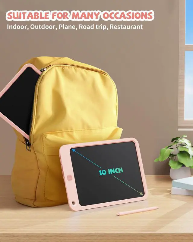 Alt view image 6 of 6 - LCD Writing Tablet 10 Inch, Toys for 3 4 5 6 7 8 9 10 Year Old Boys Girls, Colorful Doodle Board Drawing Tablet, Gift for Boys Toddlers Age 3-12 Years, Memo Board, Drawing Pads with Lanyard (Pink)