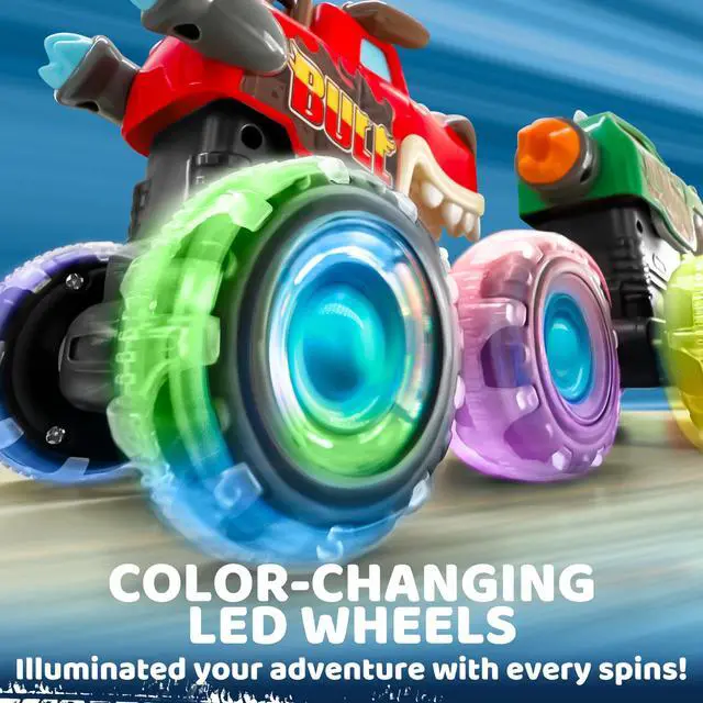 Alt view image 2 of 7 - 3 Pack Monster Truck Toy - Motion Activated Light Up Cars for Toddlers - Monster Glow Rover LED Wheels - Baby Boy Toys - Press and Go Dinosaur Trucks for Kids Boy Birthday Gifts