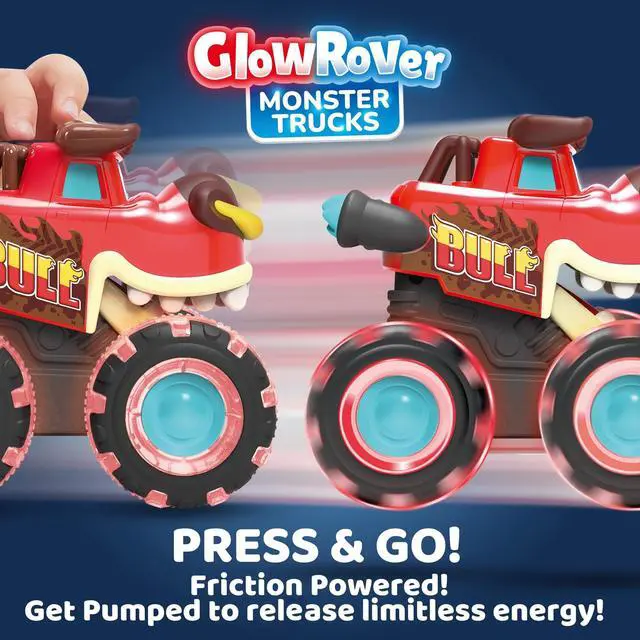 Alt view image 3 of 7 - 3 Pack Monster Truck Toy - Motion Activated Light Up Cars for Toddlers - Monster Glow Rover LED Wheels - Baby Boy Toys - Press and Go Dinosaur Trucks for Kids Boy Birthday Gifts