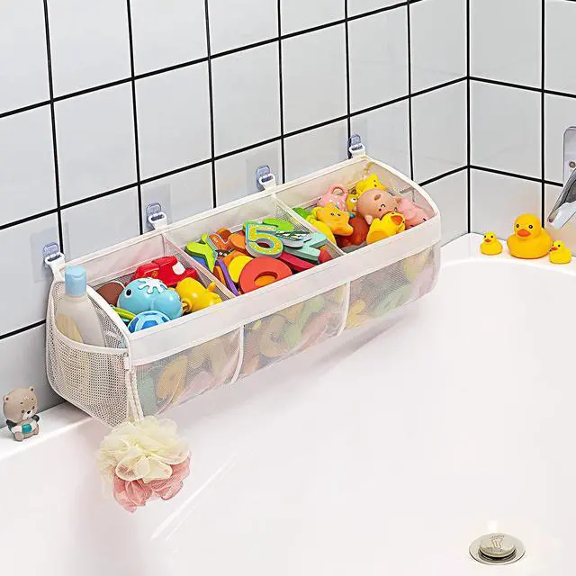 Main image of Original 3 Compartment Horizontal Large Openings Bath Toy Organizer for Tub, Capacity Upgrade Bath Toy Storage and Holder, Bathtub Toy Holder for Easy Access and Sorting of Toys.
