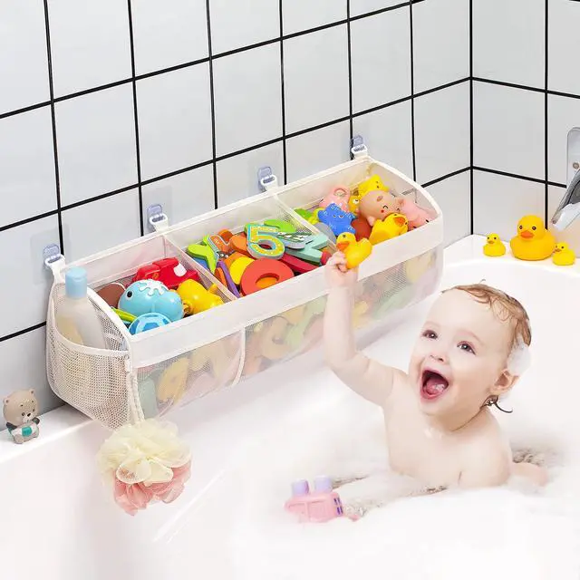 Alt view image 4 of 6 - Original 3 Compartment Horizontal Large Openings Bath Toy Organizer for Tub, Capacity Upgrade Bath Toy Storage and Holder, Bathtub Toy Holder for Easy Access and Sorting of Toys.