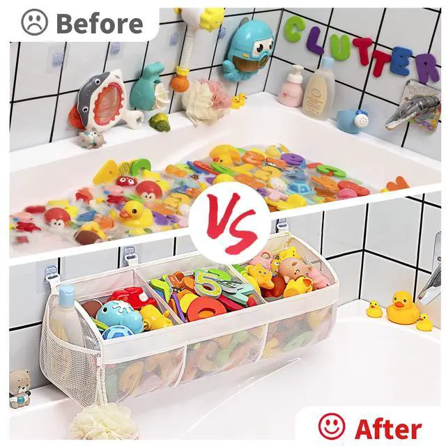 Alt view image 5 of 6 - Original 3 Compartment Horizontal Large Openings Bath Toy Organizer for Tub, Capacity Upgrade Bath Toy Storage and Holder, Bathtub Toy Holder for Easy Access and Sorting of Toys.