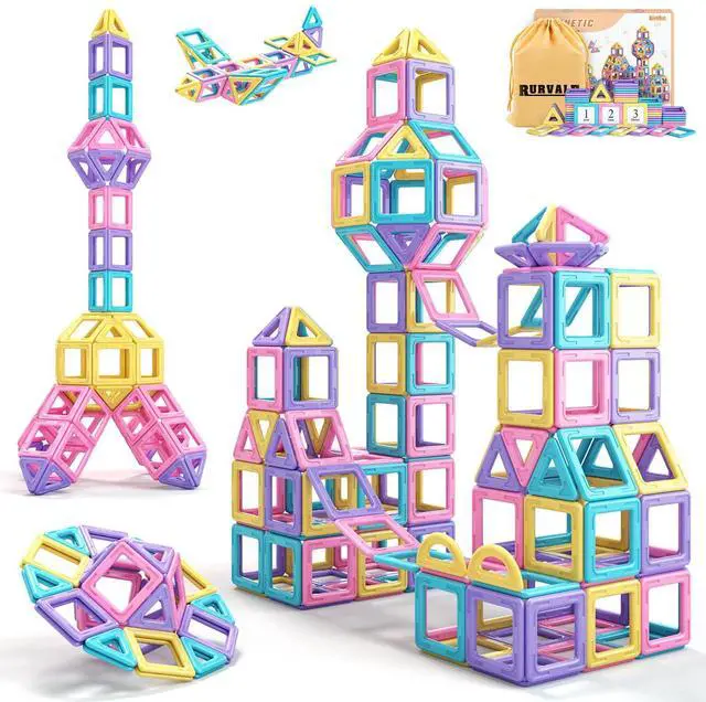 Main image of Toddler Girl Toys, Magnetic Tiles 44pcs, Birthday Gifts Ideas for Girls Toys Age 3 4 5, Magnetic Blocks, Magnet STEM Montessori Toddler Kids Christmas Toy Gifts for 3 4 5 6 7 Year Old Girls