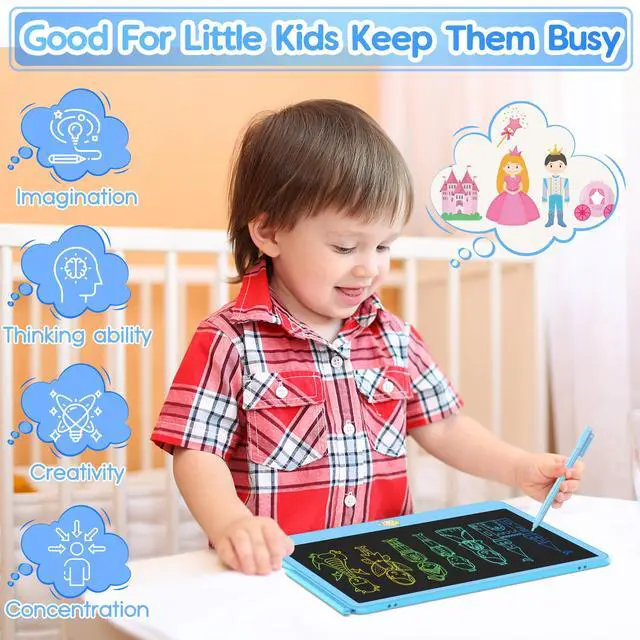 Alt view image 3 of 7 - LCD Writing Tablet for Kids 12 Inch, Toys for Boys Girls Drawing Pad for 3 4 5 6 7 Year Old Kids Toys, Toddler Erasable Doodle Board Travel Essentials, Christmas Birthday Gift for Kids - Blue