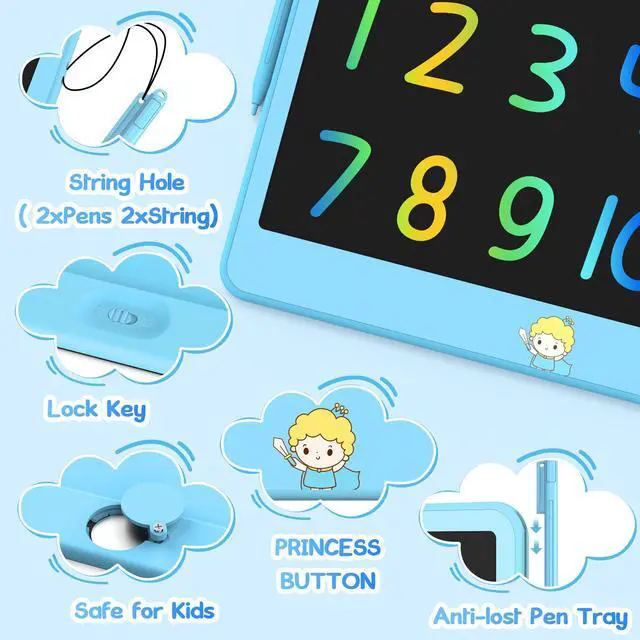 Alt view image 4 of 7 - LCD Writing Tablet for Kids 12 Inch, Toys for Boys Girls Drawing Pad for 3 4 5 6 7 Year Old Kids Toys, Toddler Erasable Doodle Board Travel Essentials, Christmas Birthday Gift for Kids - Blue