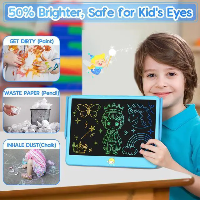 Alt view image 2 of 7 - LCD Writing Tablet for Kids 12 Inch, Toys for Boys Girls Drawing Pad for 3 4 5 6 7 Year Old Kids Toys, Toddler Erasable Doodle Board Travel Essentials, Christmas Birthday Gift for Kids - Blue