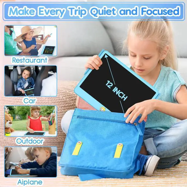 Alt view image 6 of 7 - LCD Writing Tablet for Kids 12 Inch, Toys for Boys Girls Drawing Pad for 3 4 5 6 7 Year Old Kids Toys, Toddler Erasable Doodle Board Travel Essentials, Christmas Birthday Gift for Kids - Blue