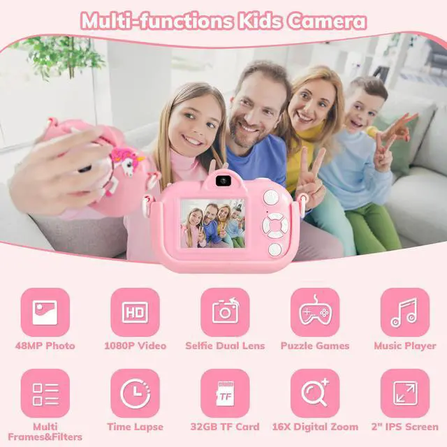 Alt view image 2 of 7 - Kids Camera Toddler Toys for Girls, 3-12 Year Old Girl Birthday Gifts Toys, 48MP HD Kids Digital Camera for Kids, 1080P HD Video Toddler Camera Kid Toys Gifts for 3 4 5 6 7 8 9 10 Year Old Girls