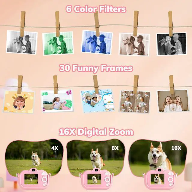 Alt view image 3 of 7 - Kids Camera Toddler Toys for Girls, 3-12 Year Old Girl Birthday Gifts Toys, 48MP HD Kids Digital Camera for Kids, 1080P HD Video Toddler Camera Kid Toys Gifts for 3 4 5 6 7 8 9 10 Year Old Girls