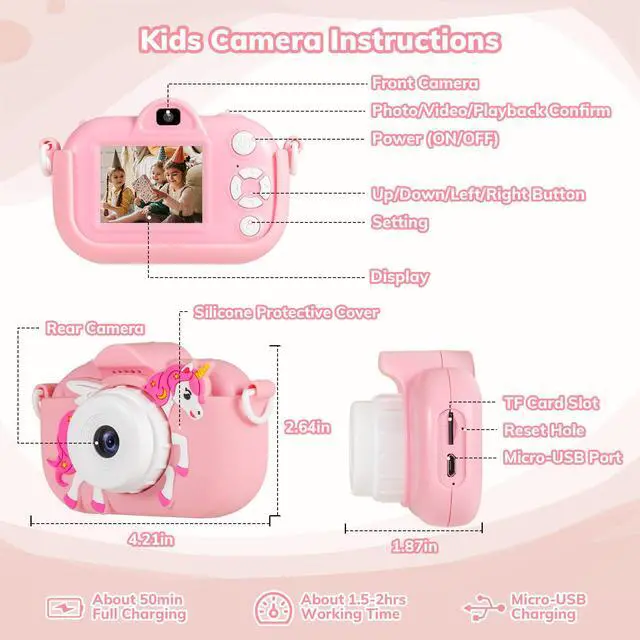 Alt view image 7 of 7 - Kids Camera Toddler Toys for Girls, 3-12 Year Old Girl Birthday Gifts Toys, 48MP HD Kids Digital Camera for Kids, 1080P HD Video Toddler Camera Kid Toys Gifts for 3 4 5 6 7 8 9 10 Year Old Girls