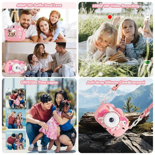 Alt view image 6 of 7 - Kids Camera Toddler Toys for Girls, 3-12 Year Old Girl Birthday Gifts Toys, 48MP HD Kids Digital Camera for Kids, 1080P HD Video Toddler Camera Kid Toys Gifts for 3 4 5 6 7 8 9 10 Year Old Girls