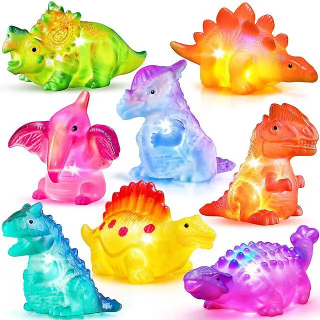 Main image of 8 Pack Light up No Hole Dinosaur Bath Toy Set, Flashing Color Changing Light in Water, Floating Dino Bathtub Bathroom tub Pool Toy for Baby Infant Kid Toddler Child Boy Girl Preschool in Christmas