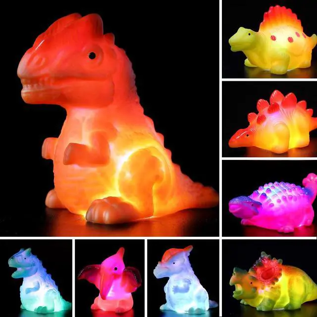 Alt view image 4 of 6 - 8 Pack Light up No Hole Dinosaur Bath Toy Set, Flashing Color Changing Light in Water, Floating Dino Bathtub Bathroom tub Pool Toy for Baby Infant Kid Toddler Child Boy Girl Preschool in Christmas