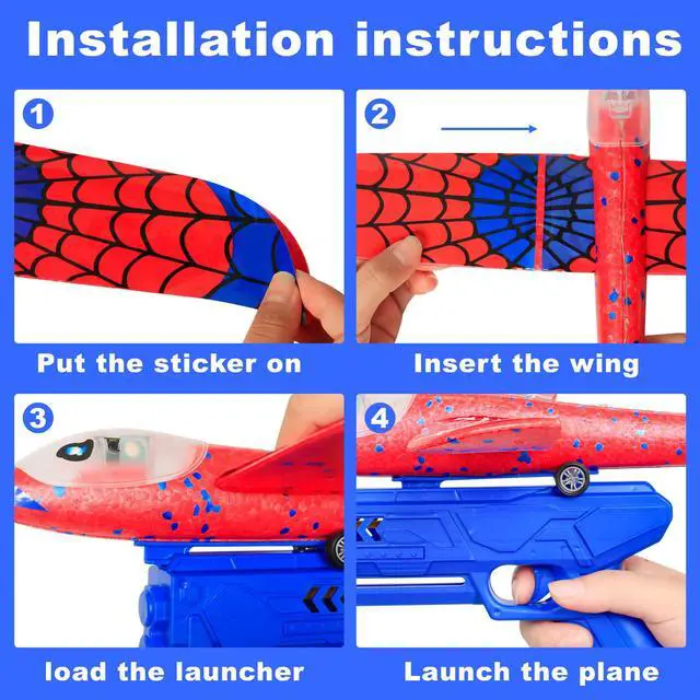 Alt view image 3 of 7 - Airplane Launcher Toy for Kids, 3 Pack Spider Foam Gliders Air Planes with Led, 2 Flight Modes 3 4 5 6 7 Year Old Boys Girls Outdoor Flying Toys Outside Sport Games Birthday