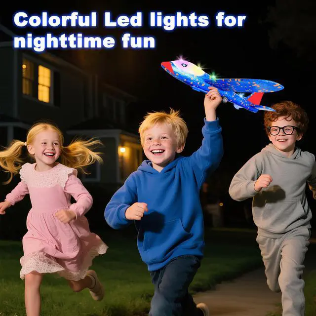 Alt view image 2 of 7 - Airplane Launcher Toy for Kids, 3 Pack Spider Foam Gliders Air Planes with Led, 2 Flight Modes 3 4 5 6 7 Year Old Boys Girls Outdoor Flying Toys Outside Sport Games Birthday
