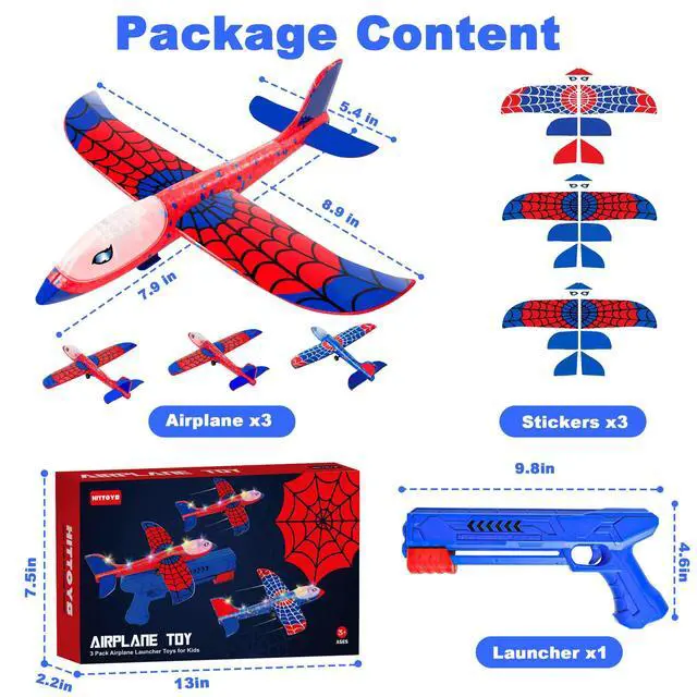 Alt view image 5 of 7 - Airplane Launcher Toy for Kids, 3 Pack Spider Foam Gliders Air Planes with Led, 2 Flight Modes 3 4 5 6 7 Year Old Boys Girls Outdoor Flying Toys Outside Sport Games Birthday
