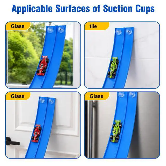 Alt view image 6 of 7 - Flexible Race Track Set for Kids: 15 Ft Suction Cup Flex Race Track with 4 Car and 2 Thruster - Rolls Up Portable Racetrack Compatible with Diecast 1/64th Cars Model - Birthday Gifts for Ages 3 4 5 6