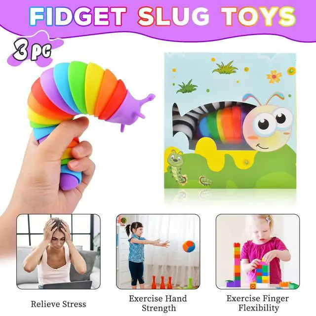 Alt view image 5 of 7 - Fidget Slug Toy 3Pcs Autism Sensory Toys for Autistic Children Airplane Car Travel Essential Toys Gifts for Kids Toddlers Girls Boys Slug Fidget Toys for Kid Adult Easter Basket Stuffers