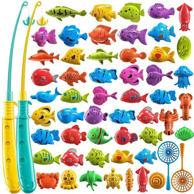 Main image of Fishing Toy Game for Kids 3 4 5 6 7 8 Years Old, 51 Fish Bath Playset for Toddlers, Toy Magnetic Rod and Fishing Net, Outdoor Water Toys for Kids Age 3-5, Party for Boy and Girl