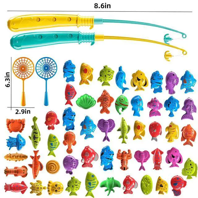 Alt view image 2 of 7 - Fishing Toy Game for Kids 3 4 5 6 7 8 Years Old, 51 Fish Bath Playset for Toddlers, Toy Magnetic Rod and Fishing Net, Outdoor Water Toys for Kids Age 3-5, Party for Boy and Girl